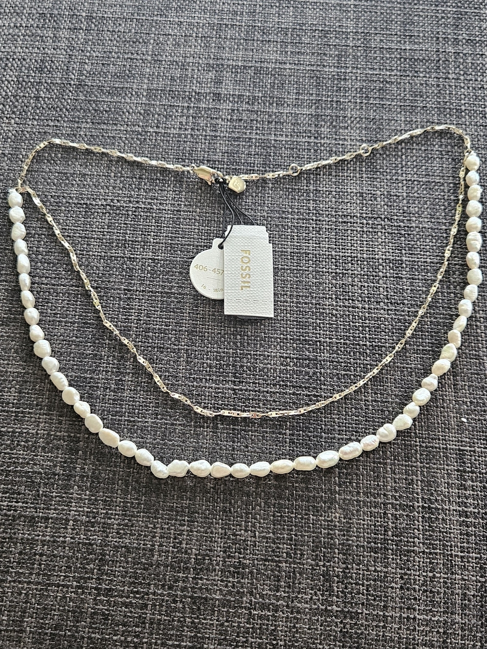 Fossil Gold-Tone Double-Layer Necklace with White Freshwater Pearls